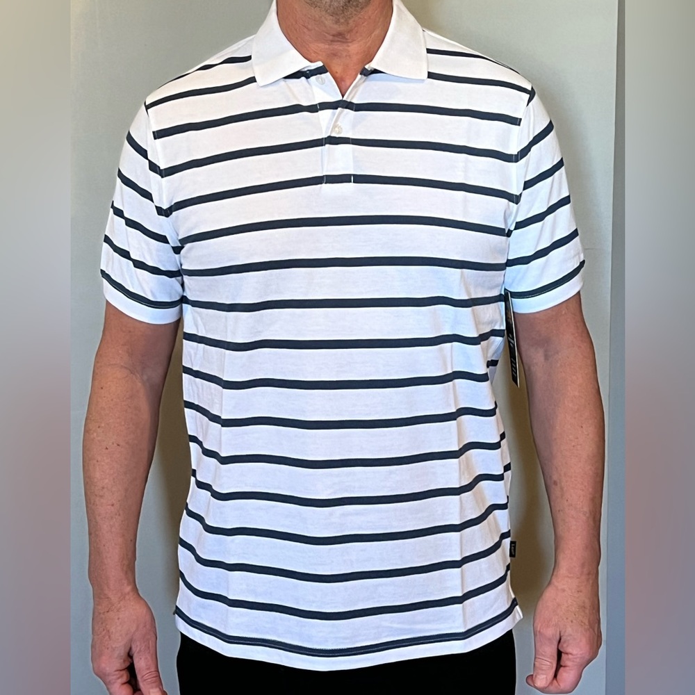Lee Men's Classic Fit Short Sleeve Polo Shirt, Black & White Stripe NWT Size M